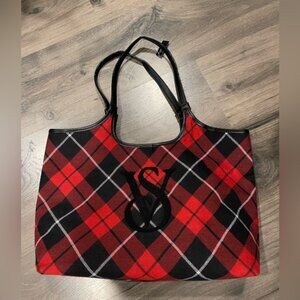 New Victoria's Secret Tote Bag Plaid Red & Black With Sherpa Christmas. NWT